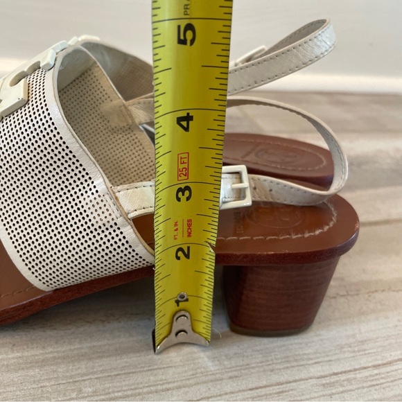 Tory Burch Lowell 2 Ivory Perforated Leather Logo Sandal 2" Heels Size 9.5 - Picture 10 of 15